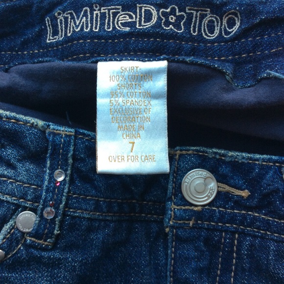 Limited too Girls Micro Mini Cut Off Blue Jean Skirt (skort) w/ Shorts Sz7 - Picture 9 of 9